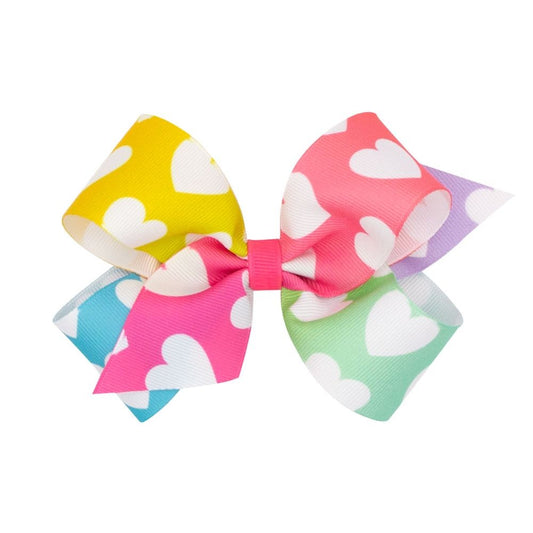Wee Ones Girls Novelty Grosgran Hair Bow on Clip - Rainbow Colors with Hearts