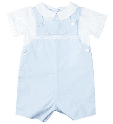 Feltman Brothers Baby Boys Light Blue Embroidery Train Shortall with Shirt by Feltman Brothers