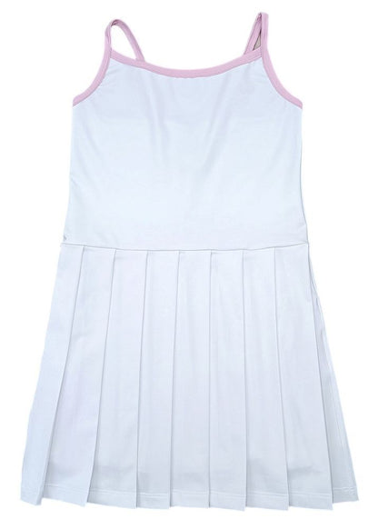 Be Elizabeth by James & Lottie Girls Pleated White Athleisure Tennis Dress - Piped in Pink