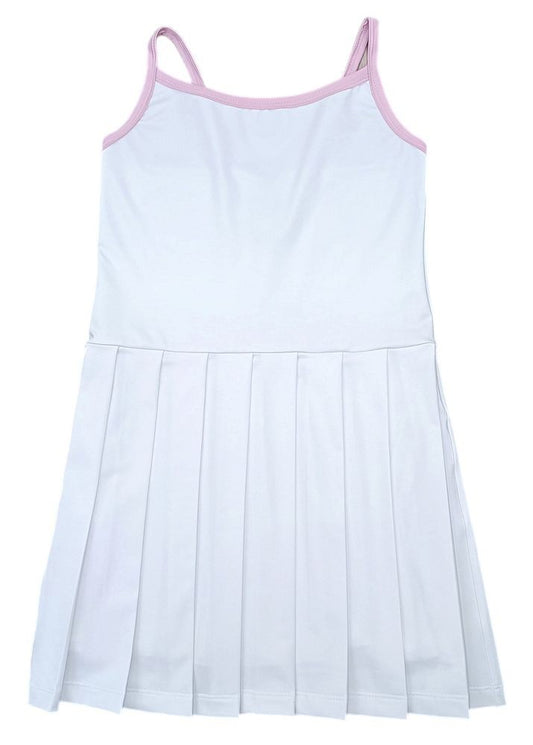 Be Elizabeth by James & Lottie Girls Pleated White Athleisure Tennis Dress - Piped in Pink