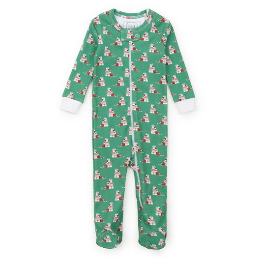 Lila & Hayes Baby Parker Zipper Pajamas - Green Santa's Helper Elves