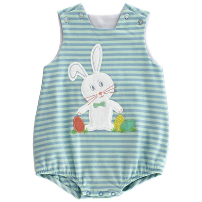 Bailey Boys Baby Boys Blue Striped Easter Bunny Applique Knit Bubble