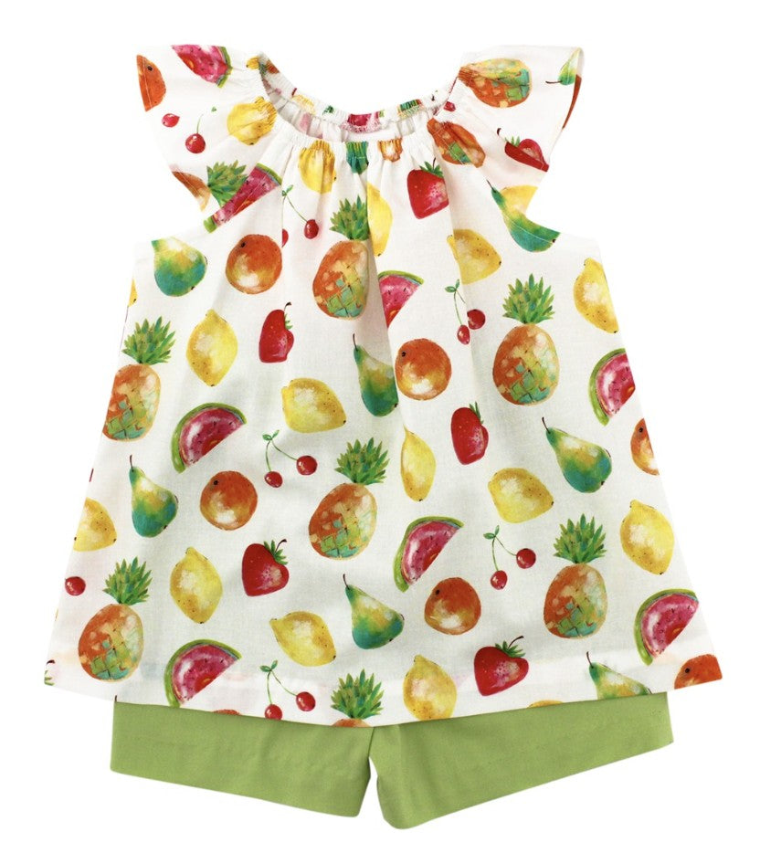 Bailey Boys Girls Green Short Set - Tutti Fruitti Fruits Print