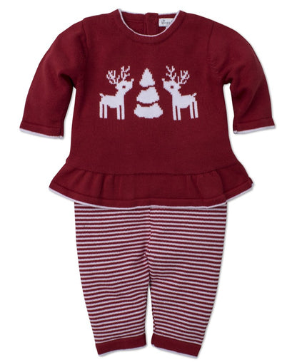 Kissy Kissy Baby Girls Red Reindeer Sweater with Peplum