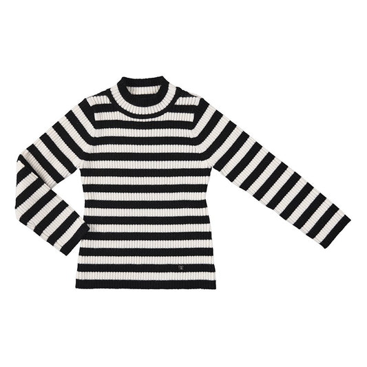 Abel & Lula Girls Black & White Knit Striped Turtleneck Top