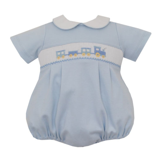 Petit Bebe Knits Baby Boys Light Blue Bubble - Smocked Train by Petit Bebe
