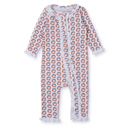 Lila & Hayes Baby Girls Grey Ruffle Romper - Pumpkin Wreaths