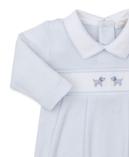 Kissy Kissy Baby Boys Light Blue Stripe Playsuit - Embroidered Puppy Dogs