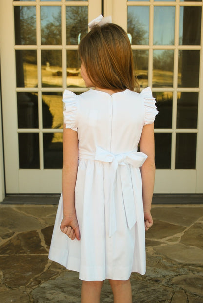 Susanne Lively Girls White Pique Dress with Flutter Sleeves
