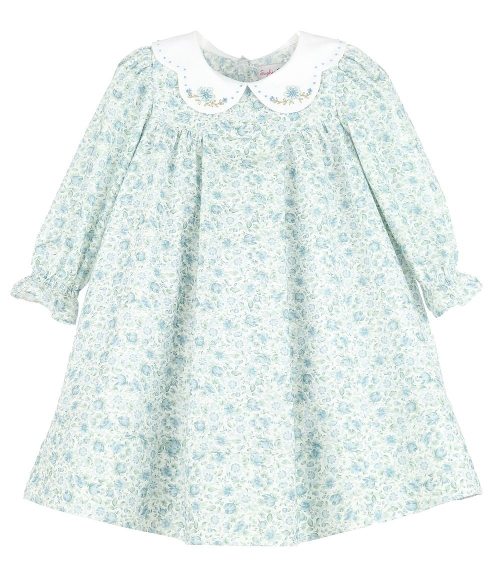 Sophie & Lucas Girls Blue Green Perennial Blooms Dress