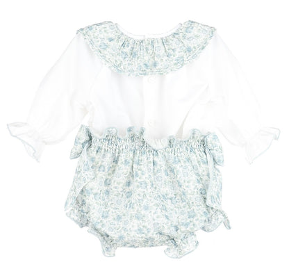 Sophie & Lucas Baby Girls Blue Green Perennial Blooms Bloomers Set