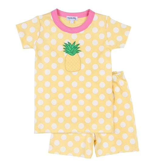 Magnolia Baby Little Girls Yellow Dots Sweet Pineapple Applique Short Pajamas