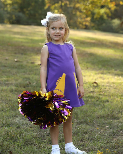 Yellow Lamb Girls Game Day Jumper Cheer Dress - Purple & Gold