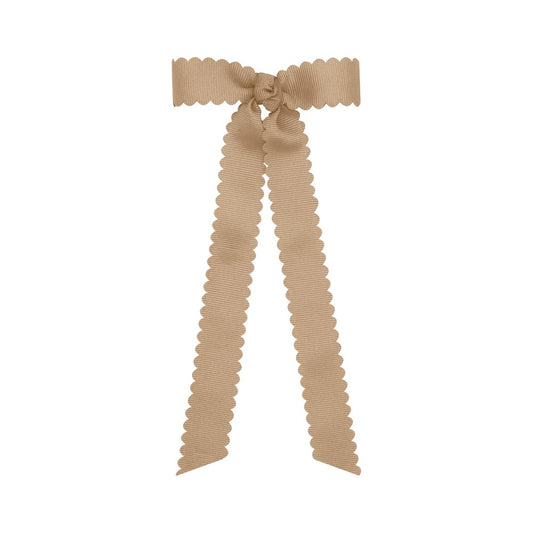 Wee Ones Girls Grosgrain Hair Bow with Streamers - Scallop Edge - Tan Oat