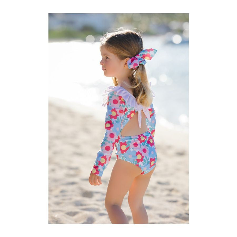 Sal & Pimenta Girls Rashguard Swimsuit - Retro Flowers - Long Sleeves