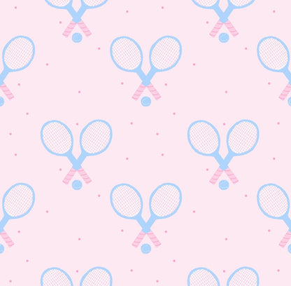 James & Lottie Girls Stella Tennis Dress - Pink with Racquets Print