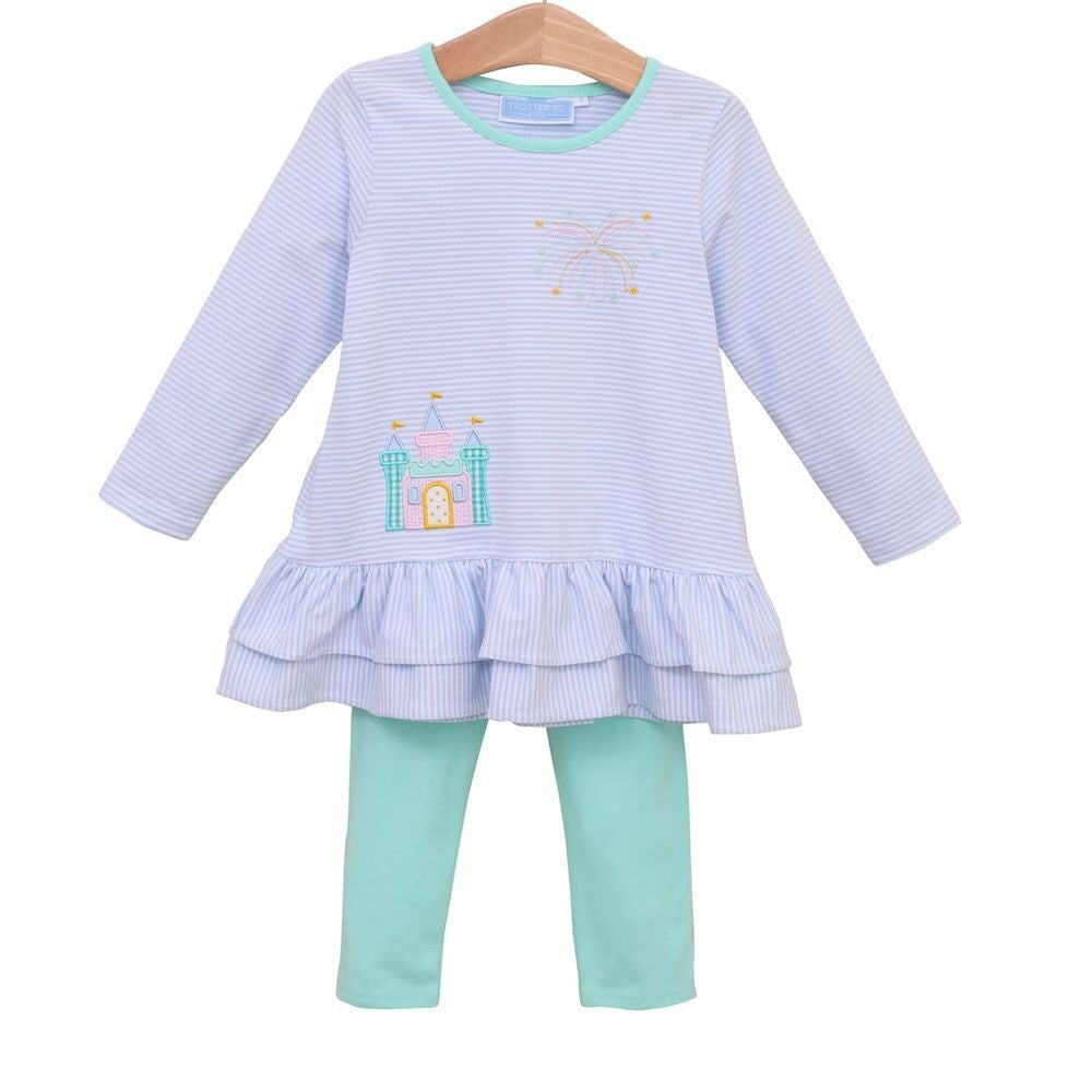 Trotter Street Kids Girls Leggings Set - Ruffle Tunic - Castle