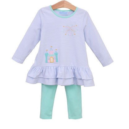 Trotter Street Kids Girls Leggings Set - Ruffle Tunic - Castle