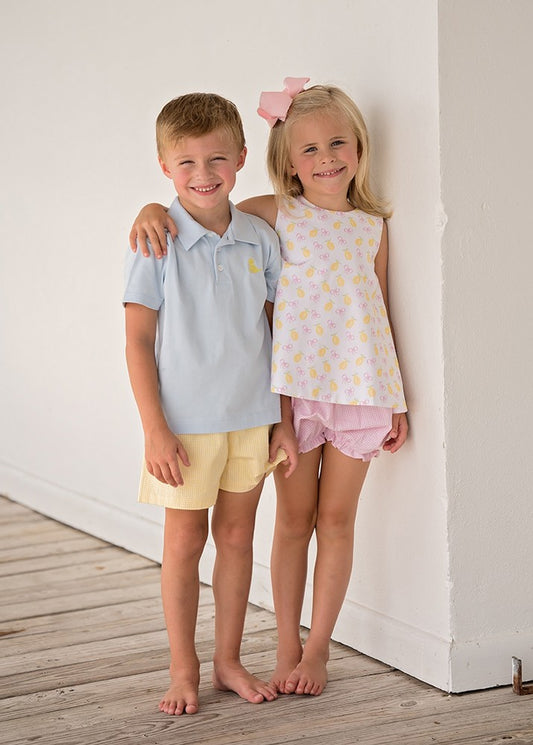James & Lottie Girls Pink & Yellow Squeeze the Day Lemon Abigail Bloomers Set by James & Lottie