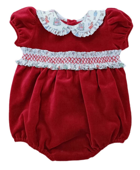 James & Lottie Baby Girls Red Velvet Smocked Christmas Nutcracker Mila Bubble