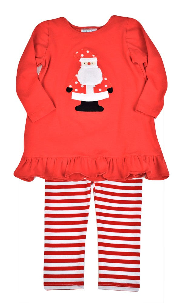 Funtasia Too Girls Red Baby Doll Santa Claus Top with Striped Leggings