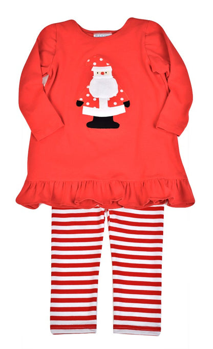 Funtasia Too Girls Red Baby Doll Santa Claus Top with Striped Leggings