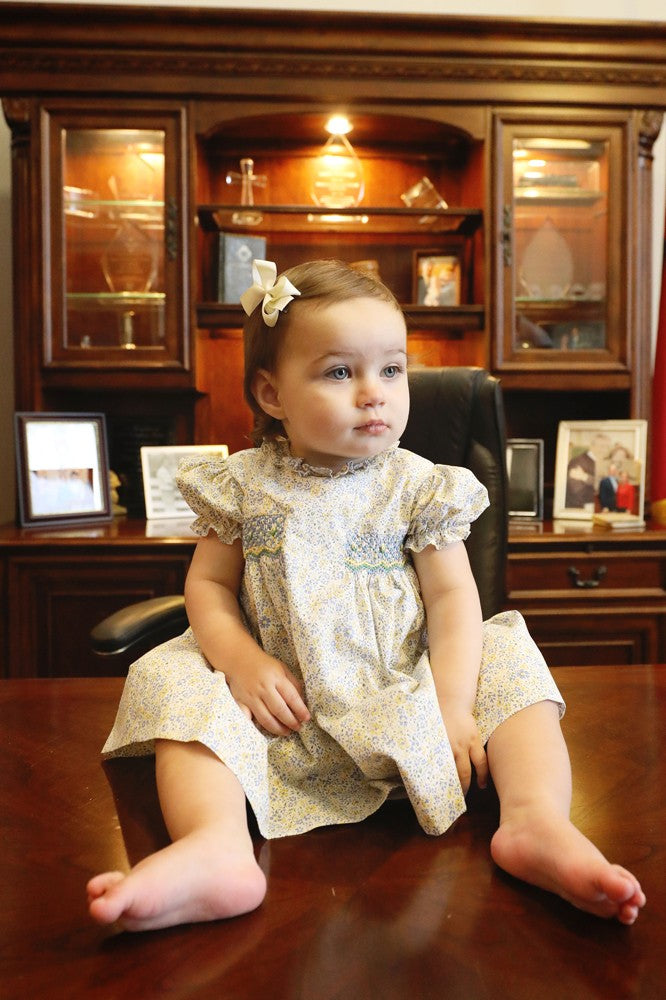 Yellow Lamb Toddler Girls Yellow & Blue Floral Smocked Elise Dress