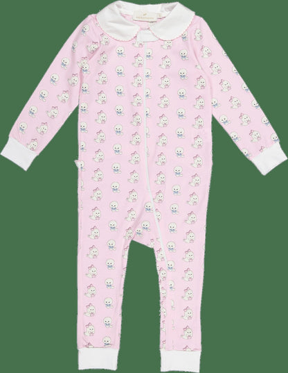 Sal & Pimenta Girls Halloween Pajamas - Pink Glows in the Dark Ghosts - One Piece with Zipper