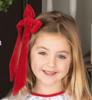 James & Lottie Girls Hair Bow with Streamers - Red Velvet