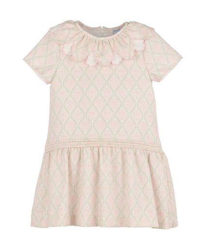 Luli & Me Girls Floral Wreath Drop Waist Dress - Pink