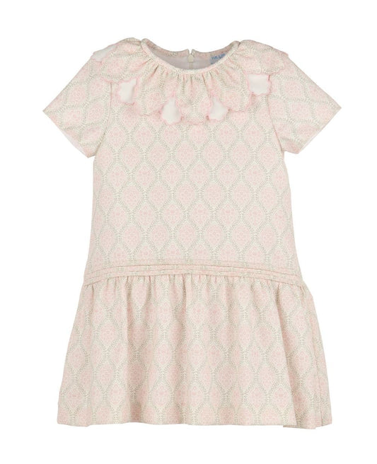Luli & Me Girls Floral Wreath Drop Waist Dress - Pink