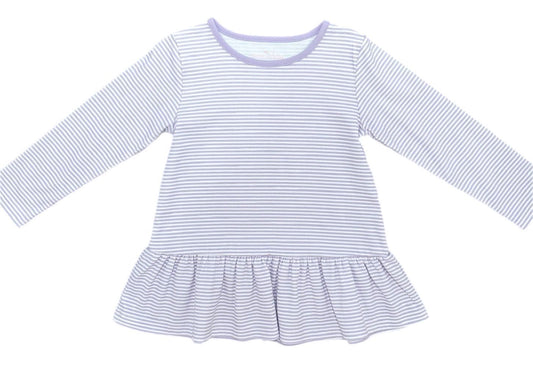 James & Lottie Girls Peggie Peplum Knit Top - Lavender Stripes