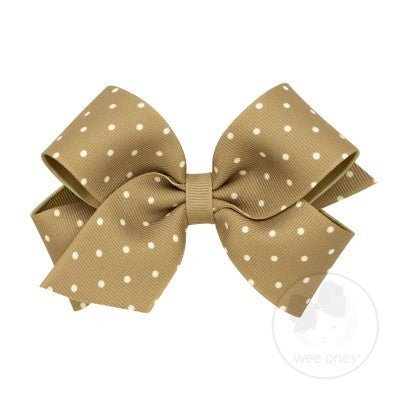 Wee Ones Girls Grosgrain Overlay Bow - Tiny Dots - Tan Khaki