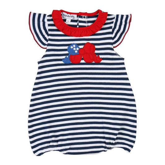 Magnolia Baby Girls Navy Blue Stars, Stripes and Bows Applique Flutters Bubble