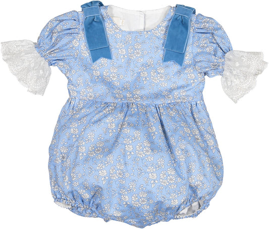 Sal & Pimenta Girls Bubble - Icy Blue Liberty Flowers - Bows on Shoulders
