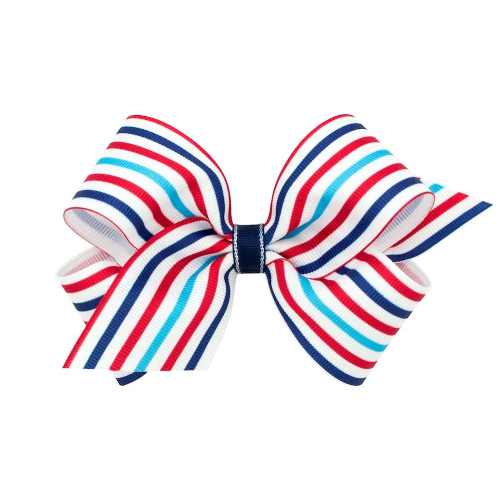 Wee Ones Girls Patriotic Hair Bow - Red / White / Blue Stripes