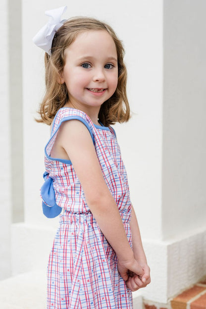 James & Lottie Girls Kristin Knot Dress - Patriotic Stars Print