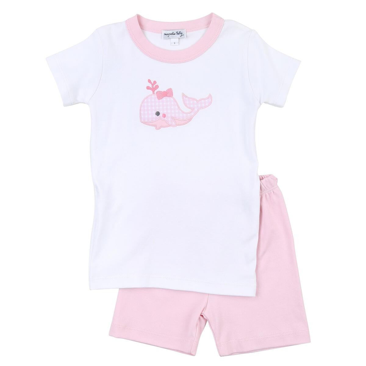 Magnolia Baby Gingham Whale Applique Short Pajamas - Pink