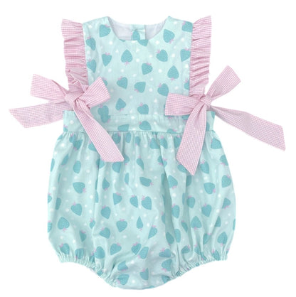 James & Lottie Baby Girls Ruthie Bubble with Side Bows - Strawberry Print