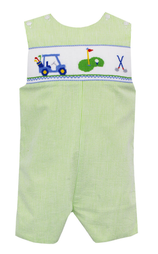 Anavini Baby / Toddler Boys Green Stripe Seersucker Smocked Golf Theme Jon Jon