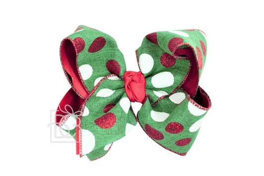Beyond Creations Girls Specialty Christmas Hair Bow - Emerald Green / Red & White Dots