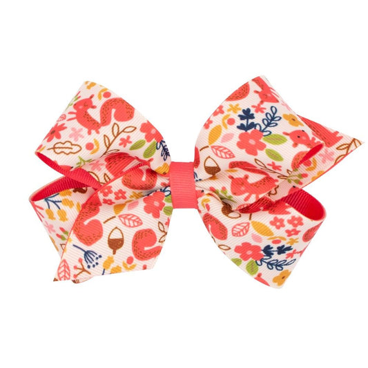Wee Ones Girls Fall Hair Bow - Animals Print - Squirrel