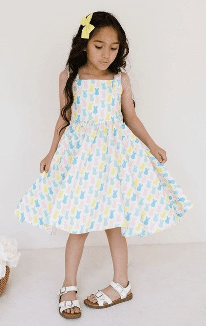 Ollie Jay Girls Valerie Pocket Twirl Dress - Marshmallow Bunny Peeps