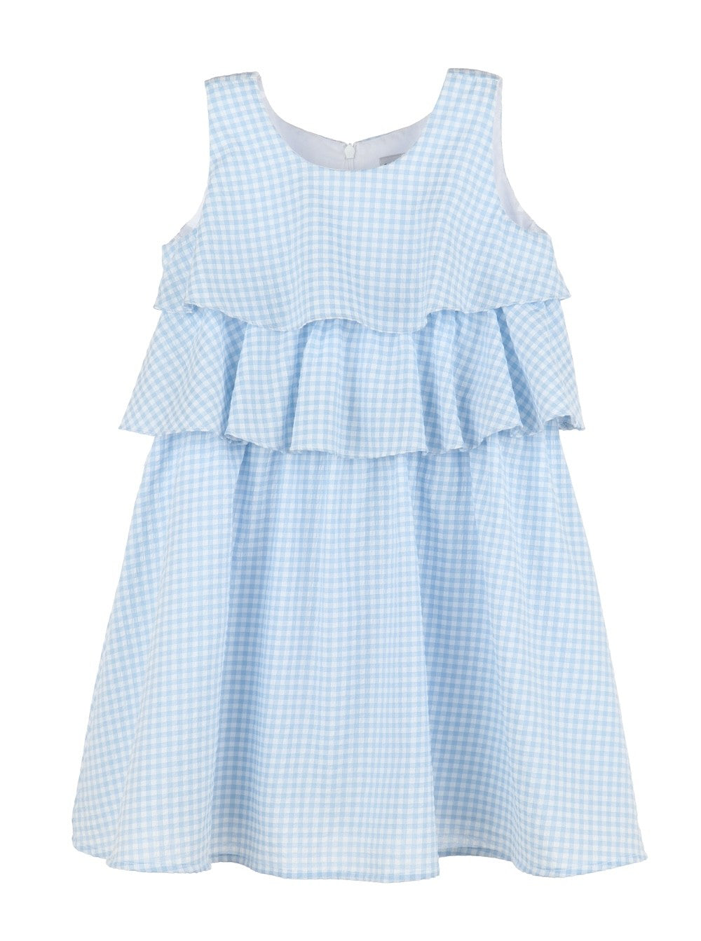 Luli & Me Girls Sleeveless Ruffle Dress - Blue Gingham