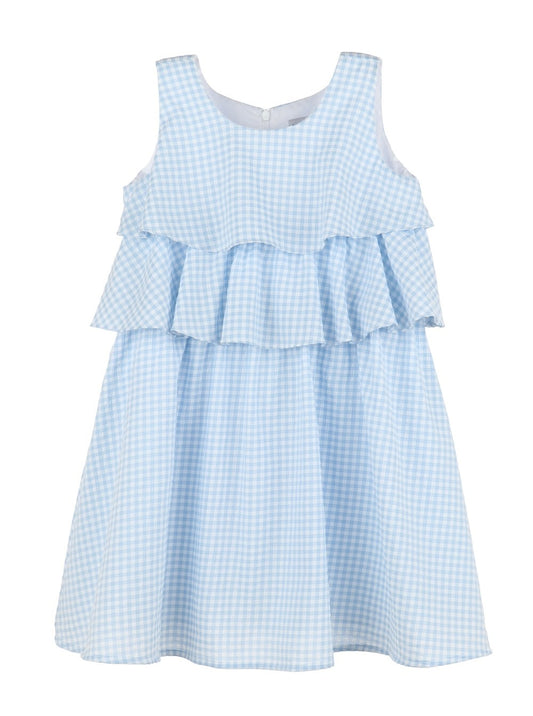 Luli & Me Girls Sleeveless Ruffle Dress - Blue Gingham