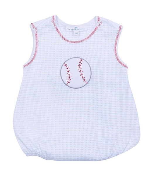 Magnolia Baby Boys Blue Tiny Slugger Baseball Applique Bubble