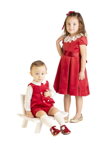 Luli & Me Baby / Toddler Boys Dressy Jon Jon with Shirt - Red Velvet