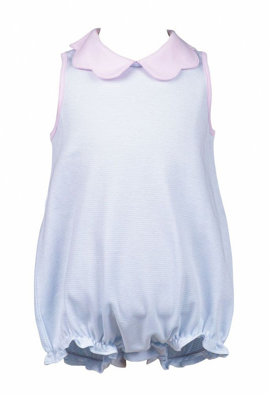Proper Peony Pima Baby Girls Light Blue Stripe Scallop Collar Bubble