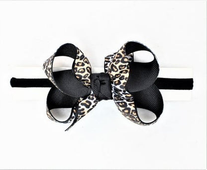 Beyond Creations Girls 1/4" Panyhose Headband with Attached Bow - Leopard