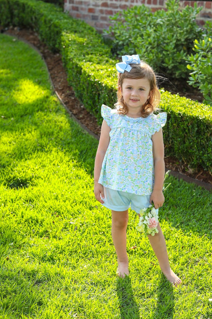 Trotter Street Kids Toddler Girls Blue Blooming Floral Ruffle Bloomers Set